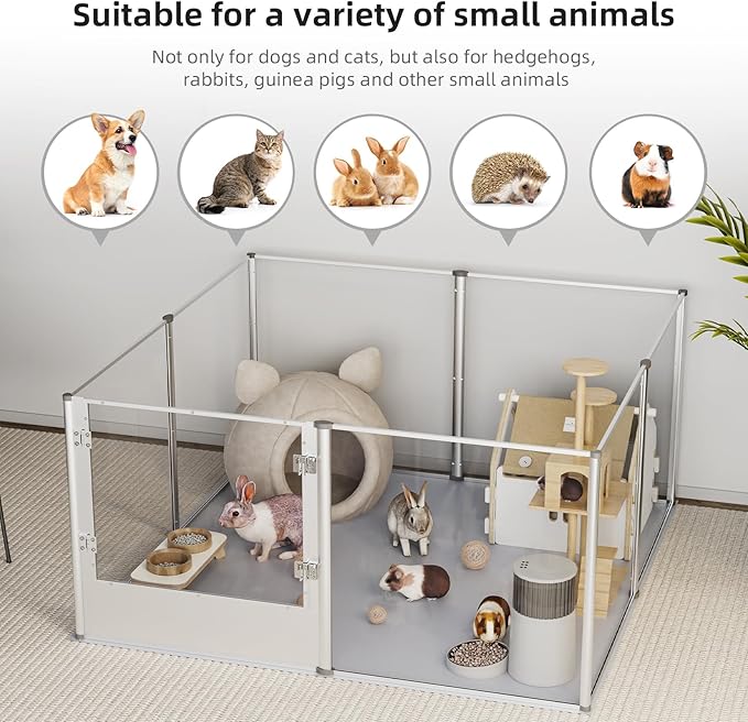 BingoPaw Clear Dog Playpen Fence : Indoor Pet Whelping Box Pen with Waterproof whelping pad - Small Animal Acrylic Exercise Kennel with Metal Frame for Puppy Rabbits Kitten Guinea Pig