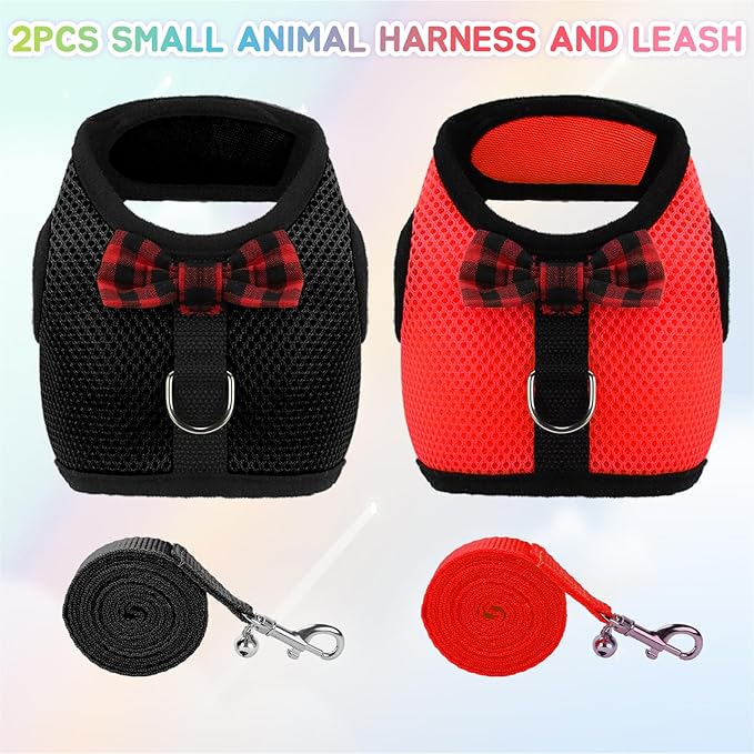 Rypet Small Animal Harness and Leash - Soft Mesh Pet Harness with Safe Bell, No Pull Comfort Padded Vest for Small Pet Black + red S