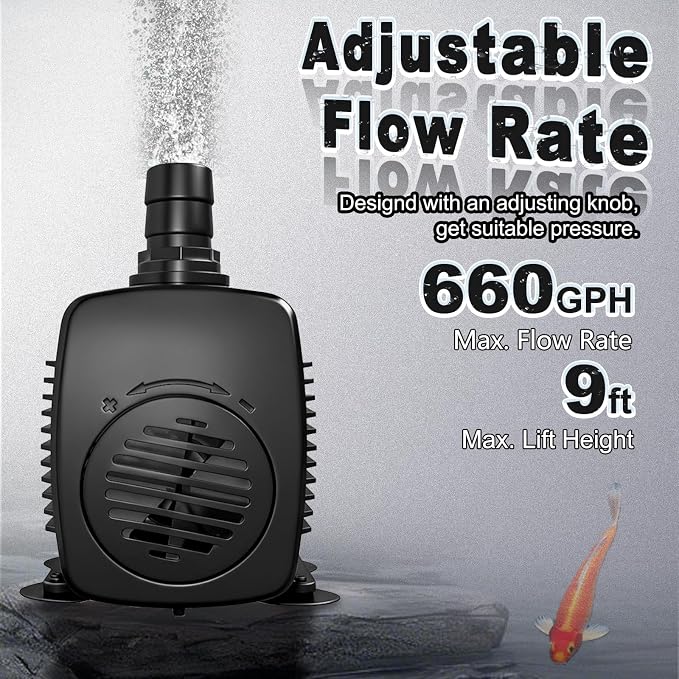 660GPH Submersible Fountain Pump with Tubing 10ft Outdoor Cord for Garden | Overheat Protection, Ground Cord with 3-Prong Plug Safer for Indoor and Outdoor Use
