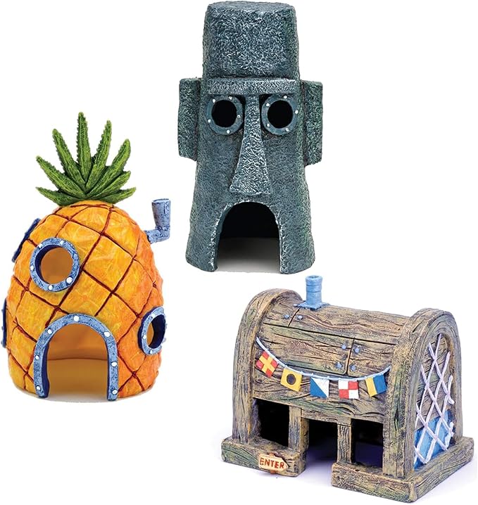 Penn-Plax Officially Licensed Spongebob Squarepants® Fish Tank Decorations | Spongebob’s Pineapple, Squidward Home, and The Crusty Crab Resin Figurines | Aquarium and Terrarium Décor