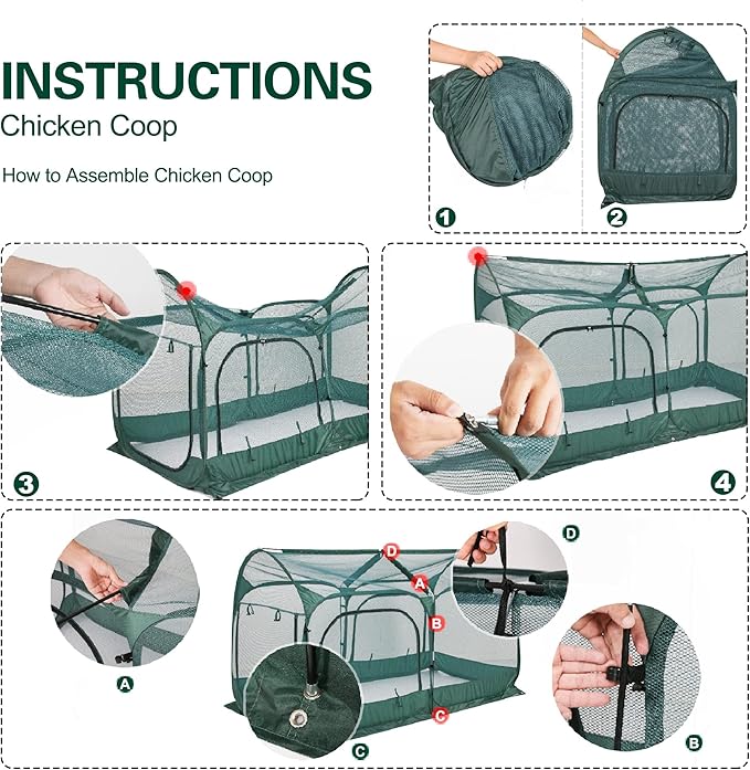 ANC POP Portable Chicken Run Large Pop-Up Chicken Pen for Small Animals Outdoor Gardening Net with 3 Doors and Handbag, Easy to Install and Storage, Green