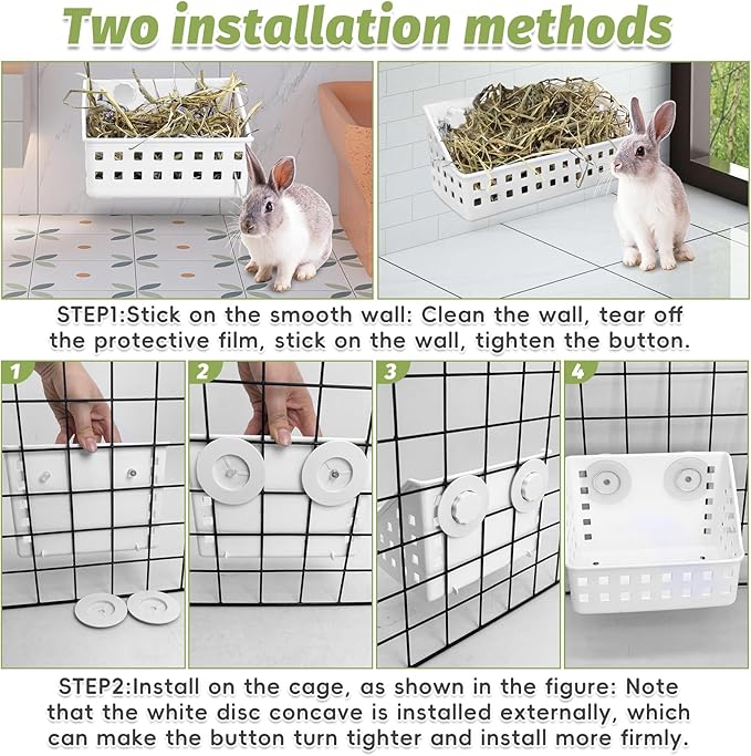 PINVNBY 2 PCS Hay Feeder for Rabbits, Less Wasted Hay Rack Manger, Hanging Guinea Pig Rabbit Hay Holder for Bunny, Chinchilla, Guinea Pig, Plastic Food Bowl Use for Grass & Food