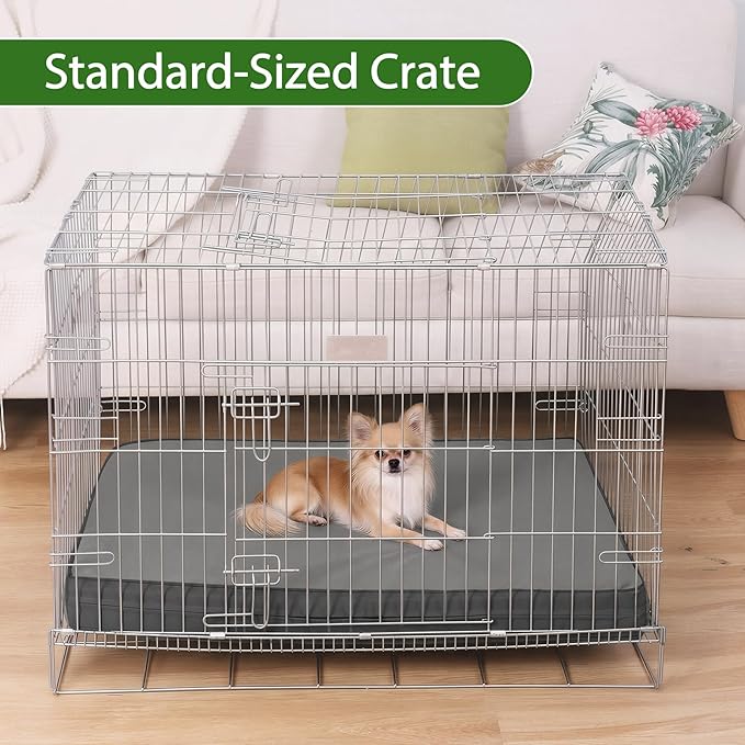 Vonabem Outdoor Waterproof Dog Bed Washable, Small Crate Pad 24 inch, Cooling Wipeable Puppy Beds with Removable Cover Reversible, Foam Leather Durable Anti-Slip Kennel Pads 23"x17" Grey