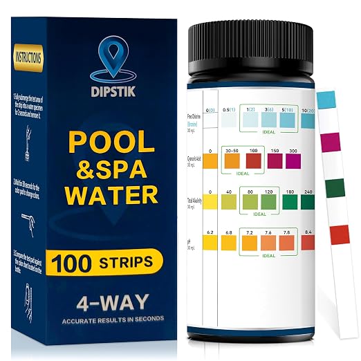 Pool Test Strips,100 Strips Pool and Hot Tub Test Strips | Swimming Pool Test Strips for Total Alkalinity, pH, Free Chlorine(Bromine),Cyanuric Acid-Pool Spa Water Test