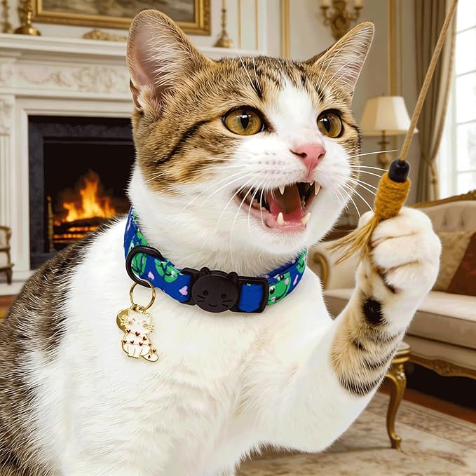 Elegant little tail 2 Pack Cat Collar-Animal Print Cotton Breakaway Cat Collars with Bell Pendant Kitten for Boy Safety Adjustable Collar for Small Cats Puppy