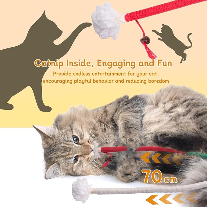 SEVENKA 3Pcs Cat Catnip Toys, 2.3ft/70cm Silvervine Chew Toy for Teeth Cleaning, Kitten Toys, Cotton Rope Scratch Catnip Interactive Cat Toys for Indoor Kittens Kitty