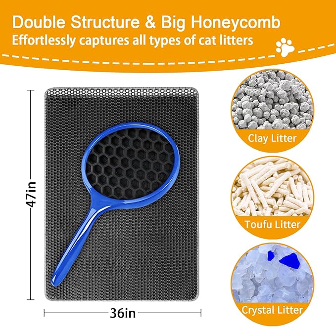 Cat Litter Mats-Extra Large 47''x36'' Litter Trapping Mat for Cat-XXL Litter box Matt for Floor-2 Layer Catcher Rug for Pet kitty Litterbox-Waterproof Urine Proof,Non-Slip