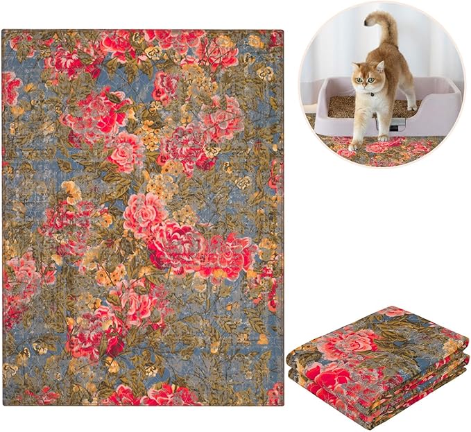 Lovewag Pets Cat Litter Box Mats 2 Pack - Large 36x48 Inch Machine Washable, Easy Clean, Non-Slip, Waterproof Mats for Indoor Cats - Kitty Litter Mess Control & Urine Floor Protection (Heirloom Rose)