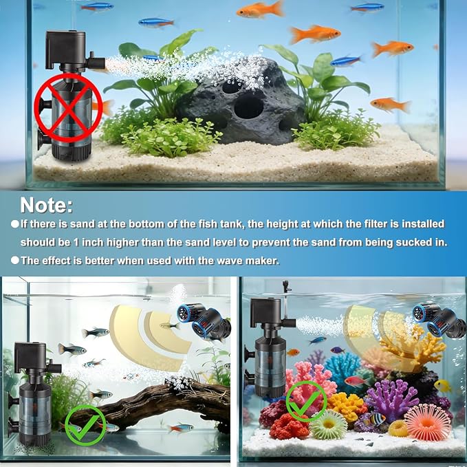 Carefree Fish Aquarium Sponge Filter Quiet with Fish Poops Collector Quiet for 3~8Gal Fish Tank for Saltwater and Freshwater