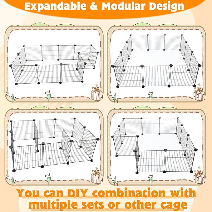FHTONGE Large Guinea Pig Cage Habitat with 2 Pcs Waterproof Bedding, 8Sq Ft Guinea Pig Playpen with Mat, Metal Small Animal Playpen with Mat for Hamster Hedgehog Dwarf Rabbit (12 x Cage Panels)