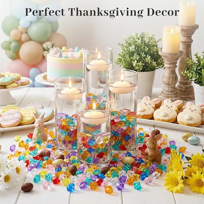 DOMESTAR 150 PCS Multicolored Acrylic Fake Gems, Ice Rocks for Vase Fillers | Pirate Treasure Jewels Party Decorations, Pool Gems, Sensory Bin Filler Bithday Party Favors