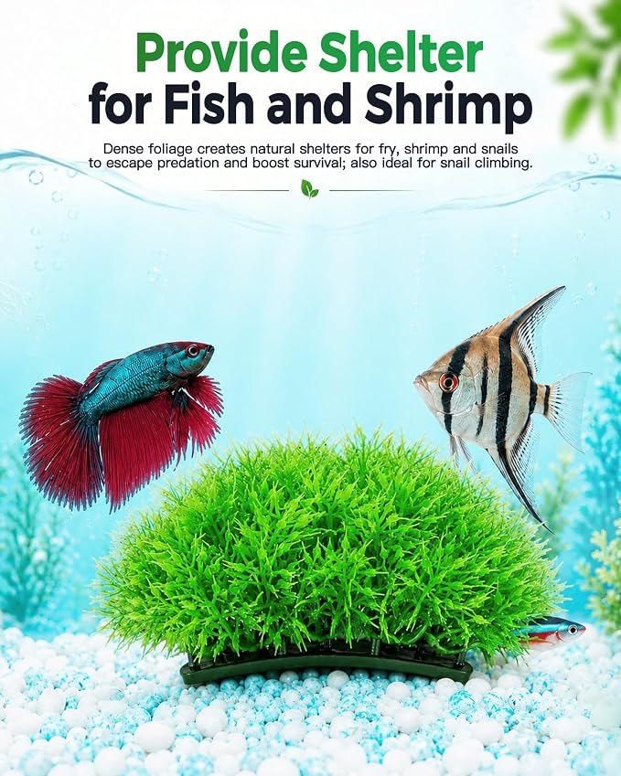 Moonorange 3pcs Dense Artificial Aquarium Plants Weighted Bushy Fake Water Grass Ornament Non-Toxic Soft PVC Fish Tank Decor for Betta Shrimp Turtle Tank Reptile Terrarium Landscape