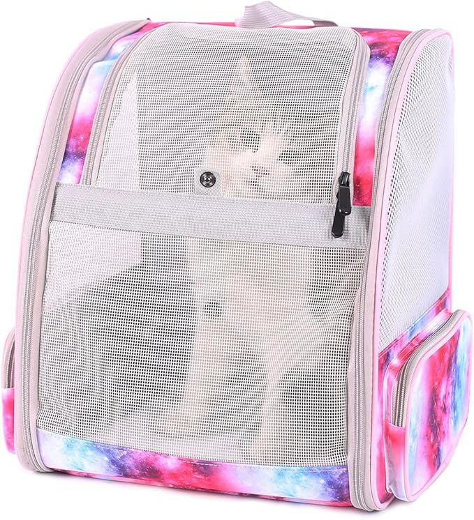 Galaxy Pink Pet Carrier Backpack for Cats and Small Dogs, Backpack for Kitten Bunny Airline Approved Travel Hiking Camping Cat Vet Book Bag (Ventilation)