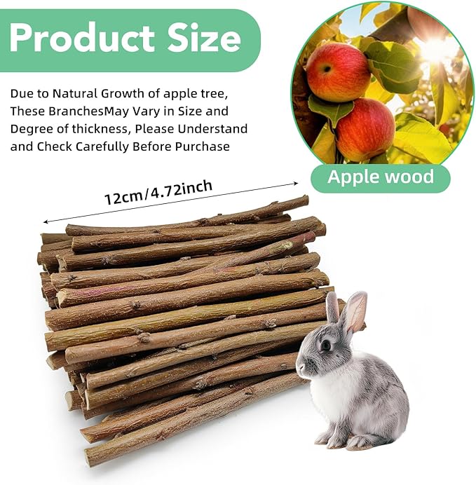 Jorewood 250g Natural Apple Wood Chew Sticks for Rabbits, Hamsters, Chinchillas - Extra Hard Teeth Grinding Toy | Untreated, Safe & Long-Lasting Rodent Chews