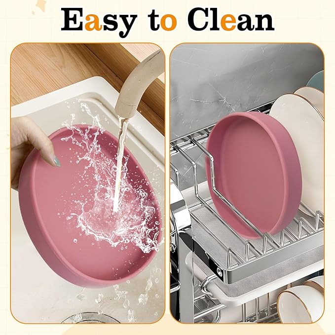 BNOSDM Silicone Cat Bowl 2 Pcs Non-Slip Cat Dish for Dry Food and Wet Food Shallow Relief Whisker Fatigue Pet Bowls Plates Set for Kittens, Small Cats and Dogs (Red)