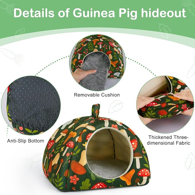 Bienbee Guinea Pig Hideout, Washable Guinea Pig Tunnel Set, 2 Pack Guinea Pigs Toys Guinea Pigs Cage Accessories for Small Animal Mouse Hamster Hedgehogs Rats, Green Mushroom
