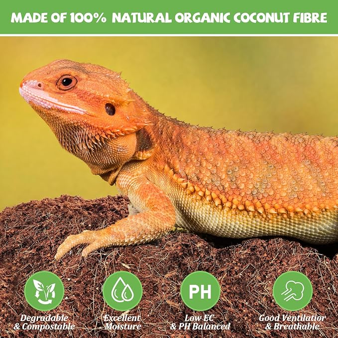Riare 10 LB Natural Coconut Fiber Substrate, Coco Coir Reptile Bedding | Coconut Husk Reptile Substrate for Tortoises, Hermit Crabs, Snakes, Bearded Dragon, Geckos, Reptile Enclosure/Terrarium Setup