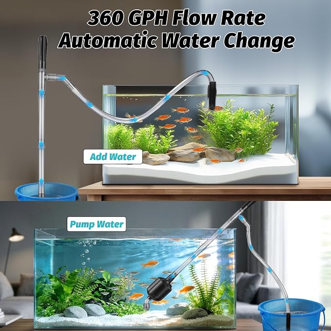 hygger 5 in 1 Electric Aquarium Gravel Cleaner, 360GPH Automatic Fish Tank Vacuum Water Changer, Vacuum Water Changer Sand Wash Filter (15W, Adjustable Length)