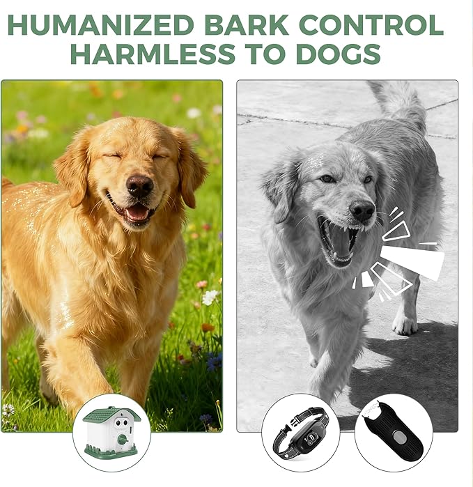 Adjustable Ultrasonic Dog Bark Deterrent Device with Smart Detection - Waterproof Pet Gentle Anti Barking Device for Dogs - Long-Range Indoor Outdoor Use - Portable Type-c Fast Charging