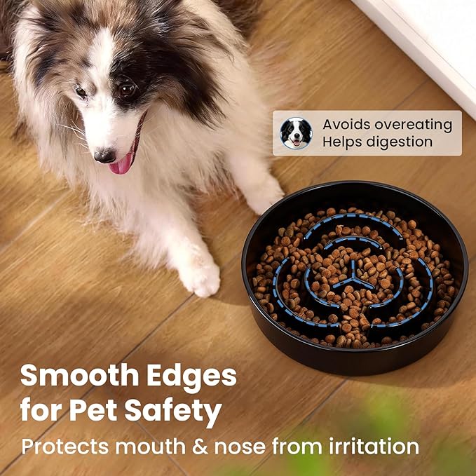 Ceramic Slow Feeder Dog Bowls,2.0 Cups Slow Feeder for Medium Breed,Puzzle Dog Food Bowl to Slow Down Eating, Anti-Gulping, Stop Bloat,Preventing Choking,8in,Black