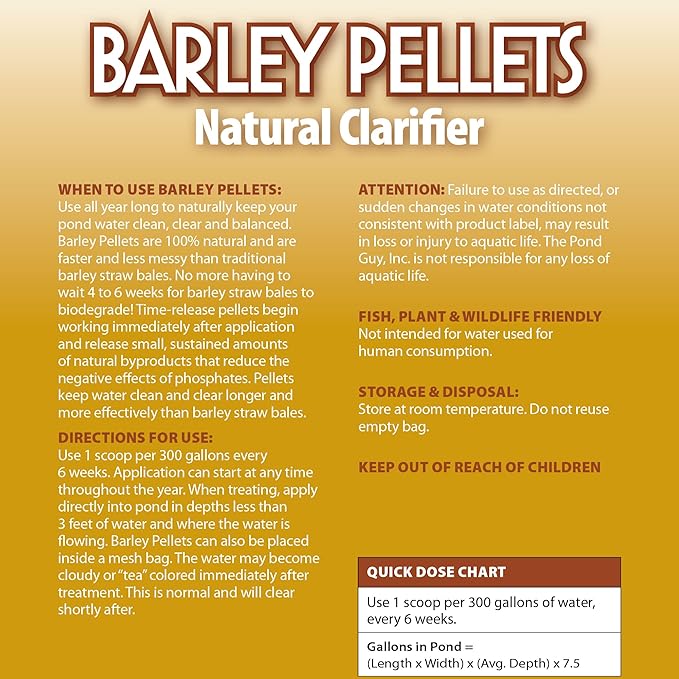The Pond Guy Barley Straw Pellets Natural Clarifier for Water Gardens & Fountains, Treatment for Cloudy Ponds, Koi Fish, Plant & Pet Safe, 12 lbs