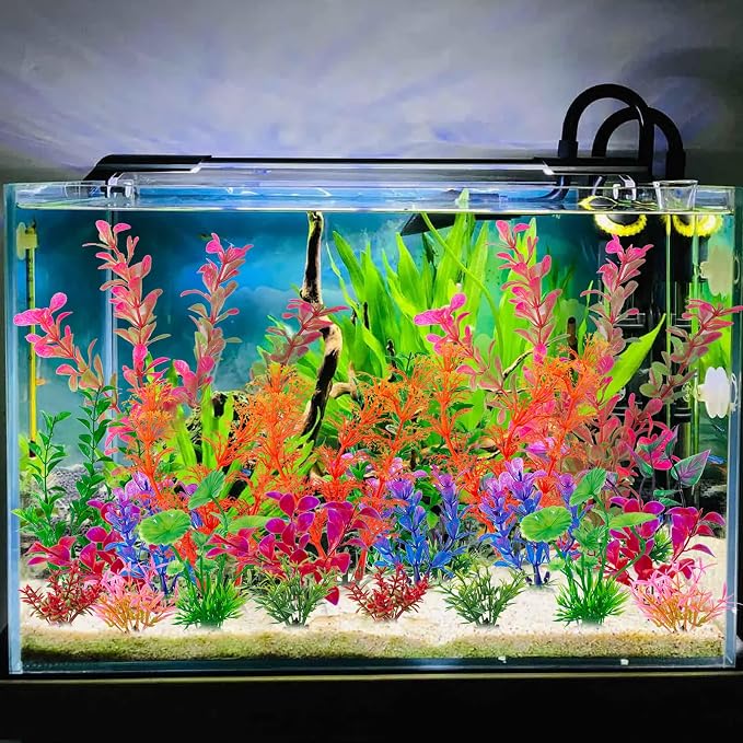 25 Pack Artificial Aquarium Plants, Plastic Small Fish Tank Plants | Small Size 4 inch Approximate Height Fish Tank Decorations Home Décor Plastic Red