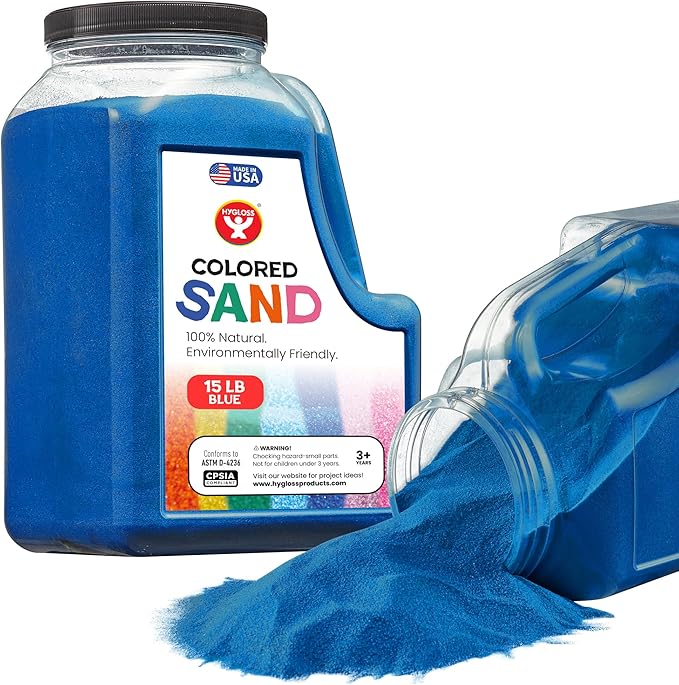 Hygloss Colored Sand for Crafts - 15 lb Bottle, Blue - Vibrant Colorful Fine Sensory Play Sand Art Kits for Kids - Classroom Activities for Children 3 4 5 6 7 8 9 10 11 12 - Safe for Ages 3+