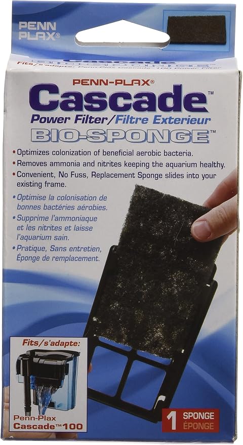 Penn-Plax Cascade 100 GPH Hang On Filter Aquarium Bio Sponge Replacement; 1 Pack