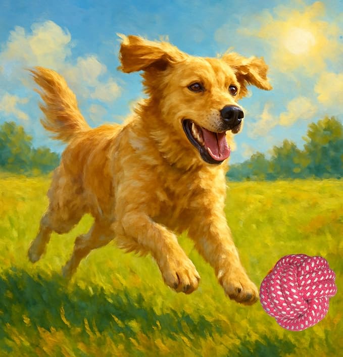 Cotton Rope Dog Ball Toy – Durable Braided Chew & Fetch Ball for Small to Medium Dogs – Natural Teeth Cleaning, Random Colors (Random Pink)