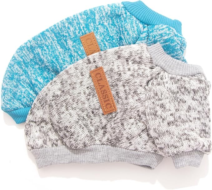 2 Pieces Dog Sweaters for Small Dogs Fall Dog Clothes Male Winter Fleece Puppy Sweaters Warm Thick Outfit Pet Small Doggie Cold Coat for Boy Girl Dogs Yorkie, Chihuahua, Bulldog, Dachshund,Pug, Medium
