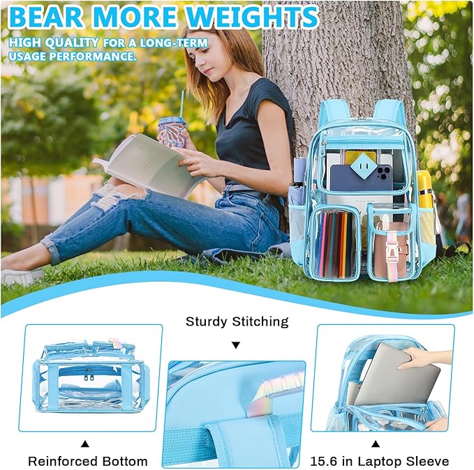 PIG PIG GIRL Clear Backpack for School,Heavy Duty PVC Transparent Bookbag for Girls Stadium Approved See Through Backpack