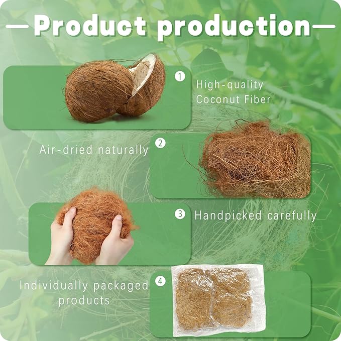 Bird Nesting Material,100% Natural Coconut Fiber Bird Nest Bedding, 3.7oz，Safe&Soft Nesting Supplies for Hummingbirds, Canaries, Parakeets, Wild Birds | for Bird Cages, Nest Boxes, Outdoor Bird Houses