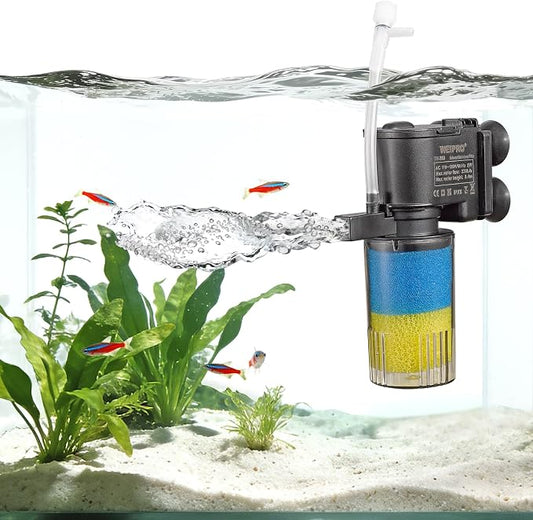 Internal Fish Tank Filter, 2-Stage Biochemical Sponge Filtration, 90GPH Fixed Water Flow Submersible Aquarium Filter Pump with Aeration for 10~15 Gallon, TH-280(90GPH)