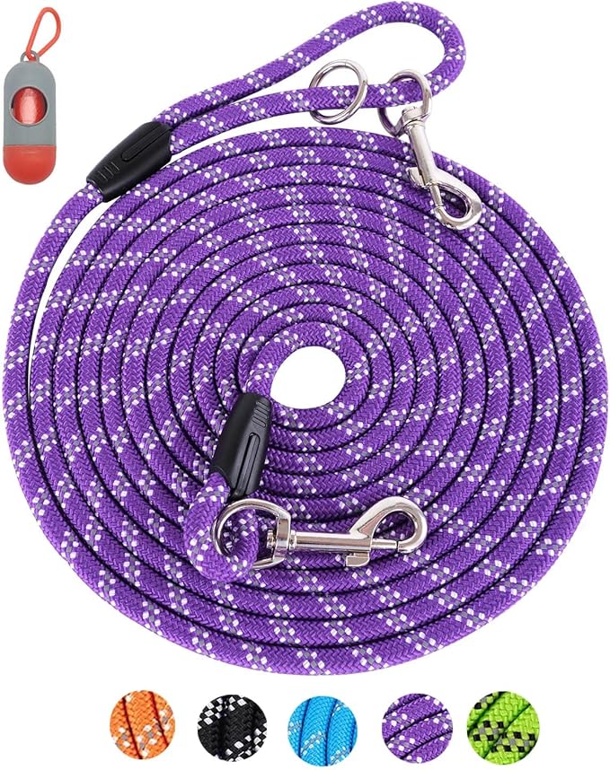 Long Rope Leash for Dog Training 16FT 30FT 50FT 100FT, Reflective Threads Check Cord Recall Training Agility Dog Lead for Large Medium Small Dogs, Dog Tie-out cable for Playing, Camping, or Backyard