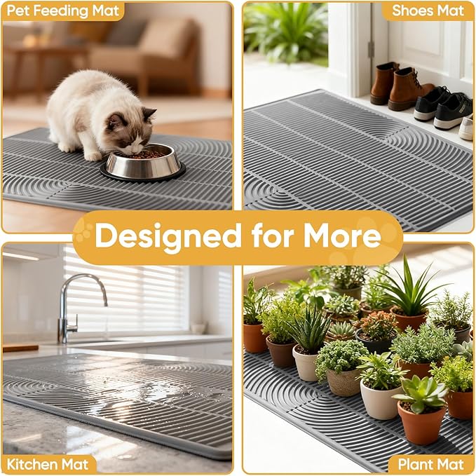 TRZZ XXL Extra Large Cat Litter Mat, Silicone Litter Box Mat for Floor, Waterproof & Non-Slip, Easy to Clean, Cat Litter Trapping Mat & Kitty Litter Catcher for Scatter Control (Light Gray)