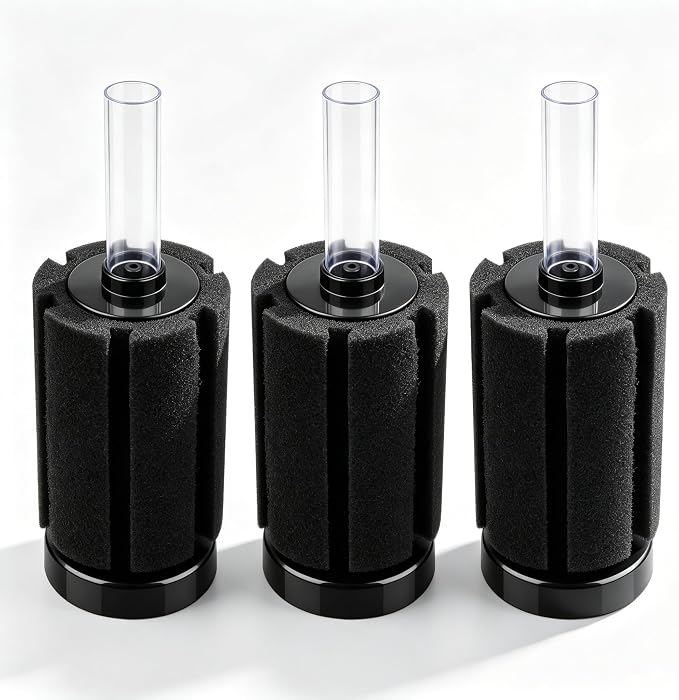 3 Pack Aquarium Bio Sponge Filter for Fish Tanks Up to 20 Gallons | Gentle flow sponge filter, perfect for betta, fry, shrimp and small fish, biological filtration for small aquarium tanks
