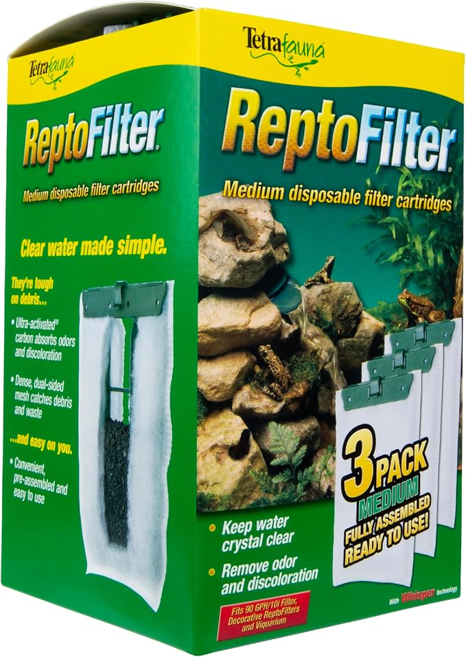 Tetra ReptoFilter Medium Filter Cartridges for Terrariums, 3 Count | For TetraFauna ReptoFilter 20 gal, Viquarium & Decorative ReptoFilter, Removea Debris, Waste & Odors, Replace Every 4 Weeks