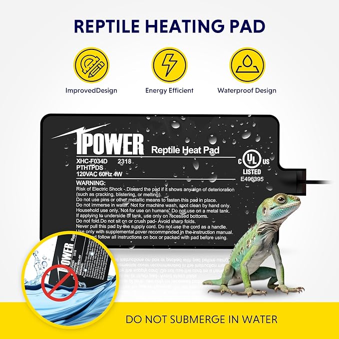 iPower 4 by 7-Inch 4W Reptile Heat Mat, LCD Digital Aquarium Thermometer, Under Tank Warmer Terrarium Heat Pad for Turtles Lizards Frogs and Other Small Animals, Multi Sizes