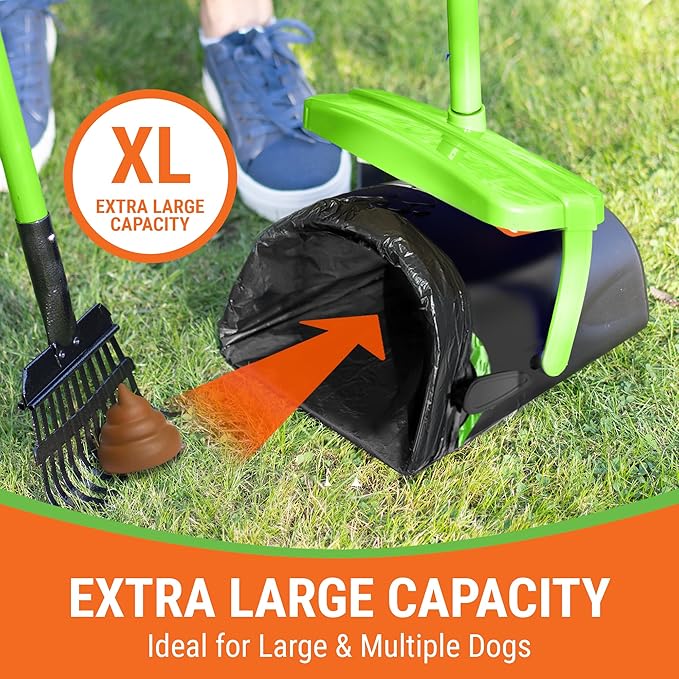 Pupzle Dog Pooper Scooper with Bag Attachment, 40" Long Handle Pooper Scooper for Large Dogs, Dog Poop Scoop for Yard, Large Capacity Swivel Bin and Rake, Lavender Scented Bags (Black)