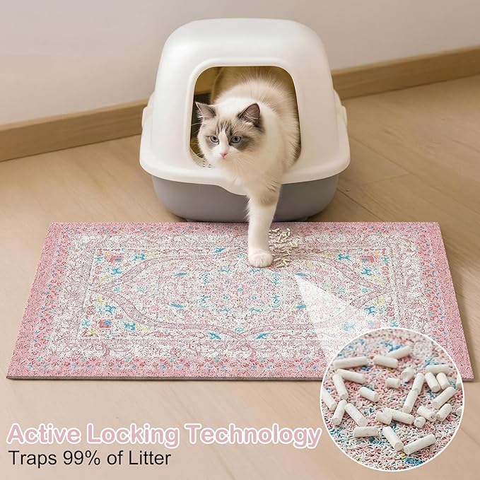 Glittme Cat Litter Mat with Non-Slip Bottom Litter Box Mat 24"X15" Litter Trapping Mat Easy to Clean Washable Cat Food Mat for Kitty,S