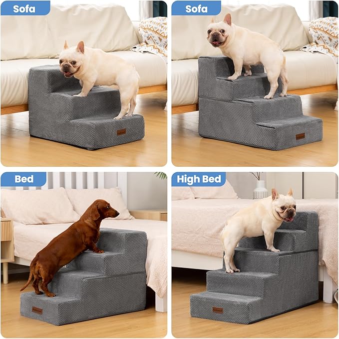 Aodisman Dog Stairs for Small Dogs, 3-Step Non-Slip Pet Stairs for Couch Sofa and Chair, Dog Bed Stairs for Puppy, Older Cat,Grey,13.6" H