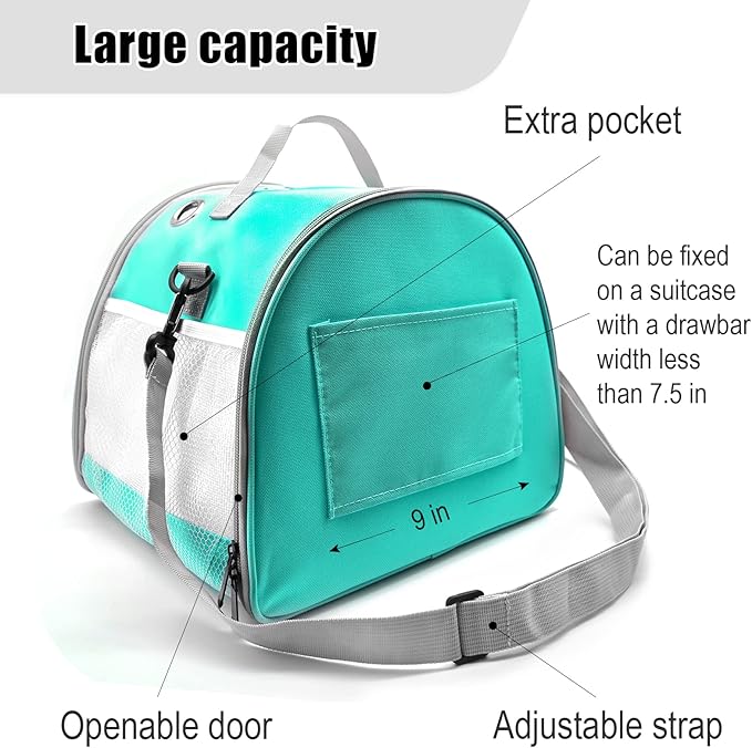 Small Animal Carrier Bag, Upgraded Portable Guinea Pig Carriers, Transparent Hamster Carrying Case, Reptile Rat Rabbit Bearded Dragon Hedgehog Carrier Bag for Travel, Hiking, Walking, Outdoor (Green)