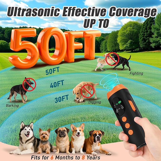 Dog Bark Deterrent Device - 3X Ultrasonic Anti Barking Device Stop Barking Control for Small Medium Large Dog Outdoor Indoor Behavior Correct 4 Training Modes Up to 50Ft Long Range