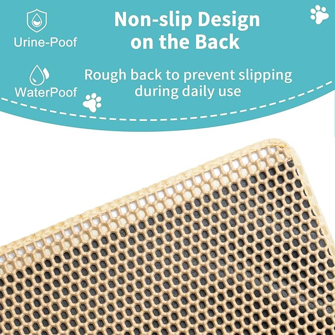 Cat Litter Mat Litter Trapping Mat for Litter Box Mat,Large 35x25 inch Kitty Litter Matt for Cat Rug,Dual Layer Pet Pads,Non-Slip Waterproof (Khaki)