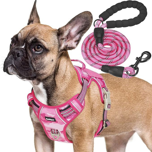 Beebiepet Heavy Duty Tactical Dog Harness for Medium Dogs, No Pull Adjustable Pet Harness Reflective Service Training Easy Control Pet Vest Military K9 Working Dog Harnesses- Medium, Pink Camo