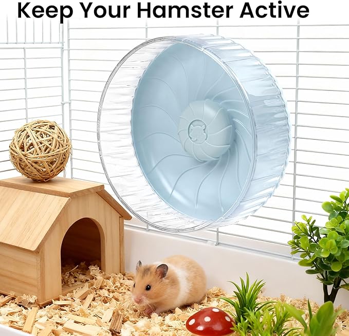 Silent Hamster Wheel, 10in Hamster Wheel No Stand, Double-Bearing Quiet Spinner for Syrian Hamsters, Hedgehogs, Mice & Small Pets, Blue