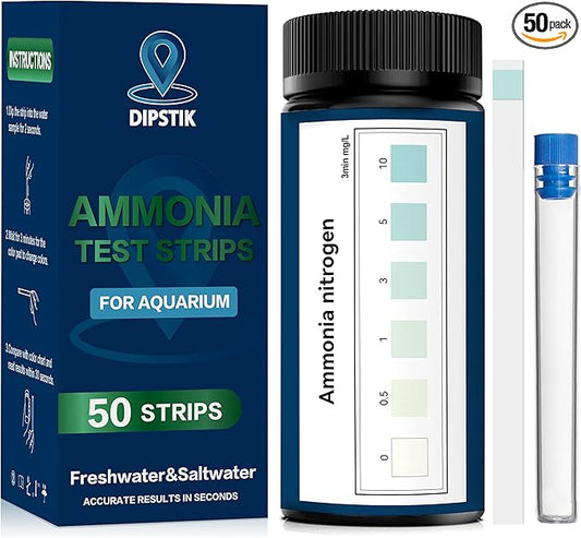 DIPSTIK Ammonia Test Strips for Fish Tank,Feshwater & Saltwater Aquarium Water Test Kit (50)