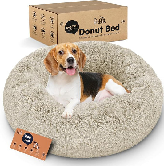 Donut Dog Bed - Premium Comfort for Anxiety Relief - Fluffy & Calming Design with Ultra-Plush Support | Cozy Round Dog Bed with Super Soft Circle Style (Cream, Medium)