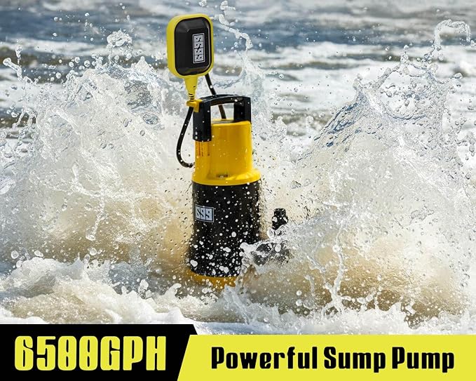 1.5 HP Submersible Sump Pump, 6500 GPH, Float Switch | High-flow pump moves up to 6500 GPH and includes an adjustable float switch and 16 ft cord for pools, pits and flooded areas.