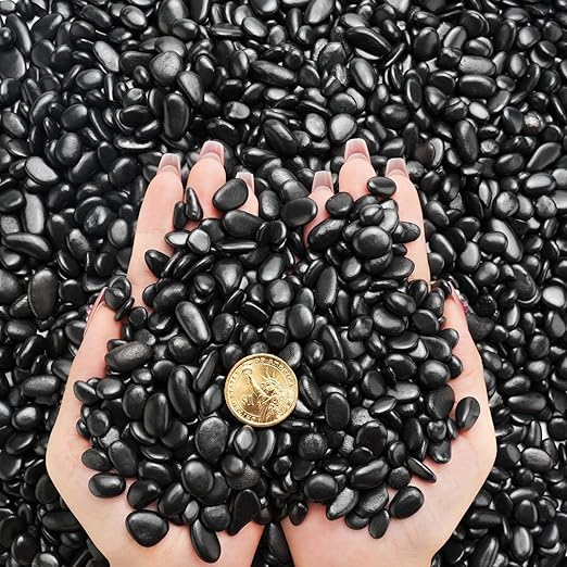 NUPICK 3lb River Rocks for Plants Indoor, 3/8 Inch Black Pebbles for Vases Fillers, Decorative Pea Gravel for Fish Tank, Natural Polished Stones for Succulent, Bonsai, Landscaping, Bird Baths
